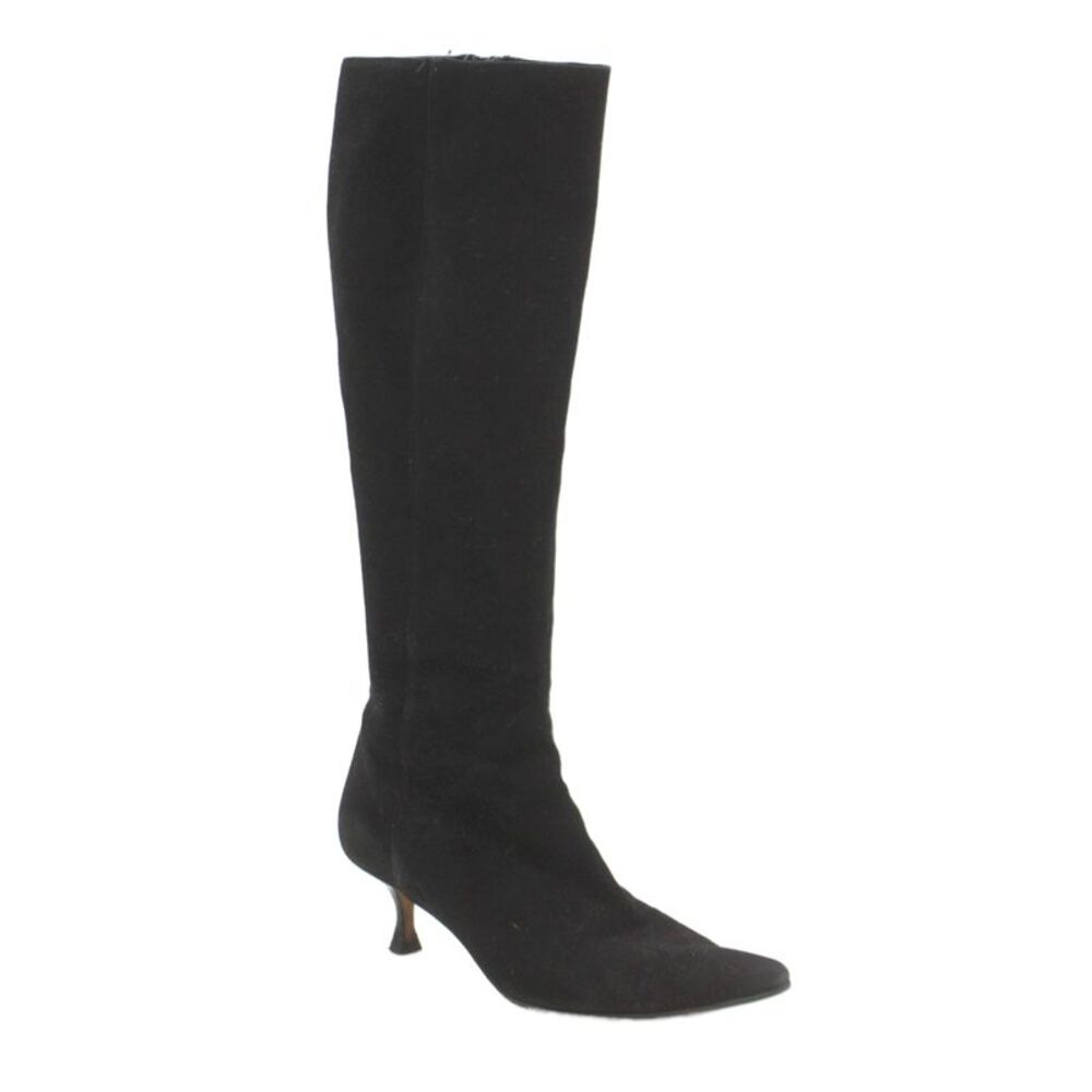 Manolo Blahnik Womens Suede Zip Pointed Toe Knee High Boots Black Size 9.5